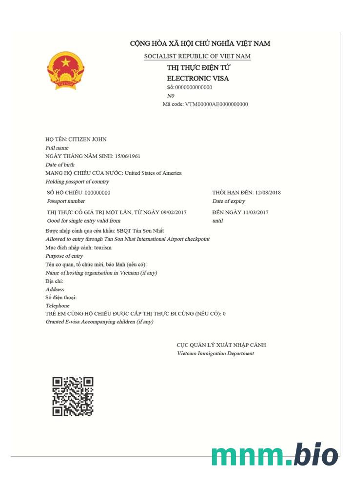 Vietname - szablon wizy ze wszystkimi czcionkami